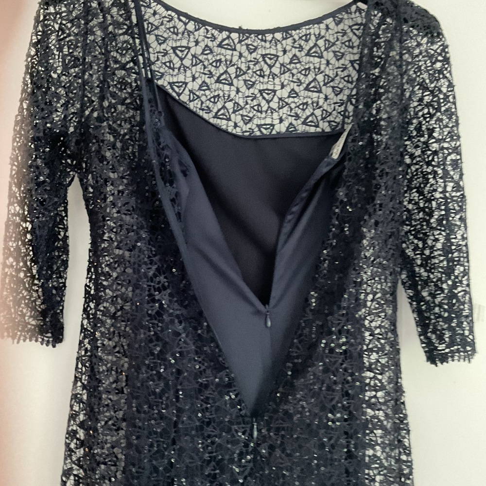 Kay Unger gown size 8 sequin/ lace metallic stitching blue detachable slip - Picture 4 of 8